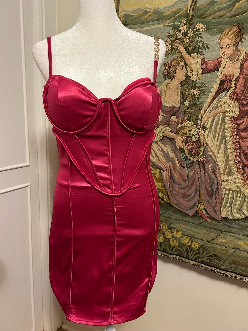 Simons Satin Bustier Slip Dress in Hot Pink